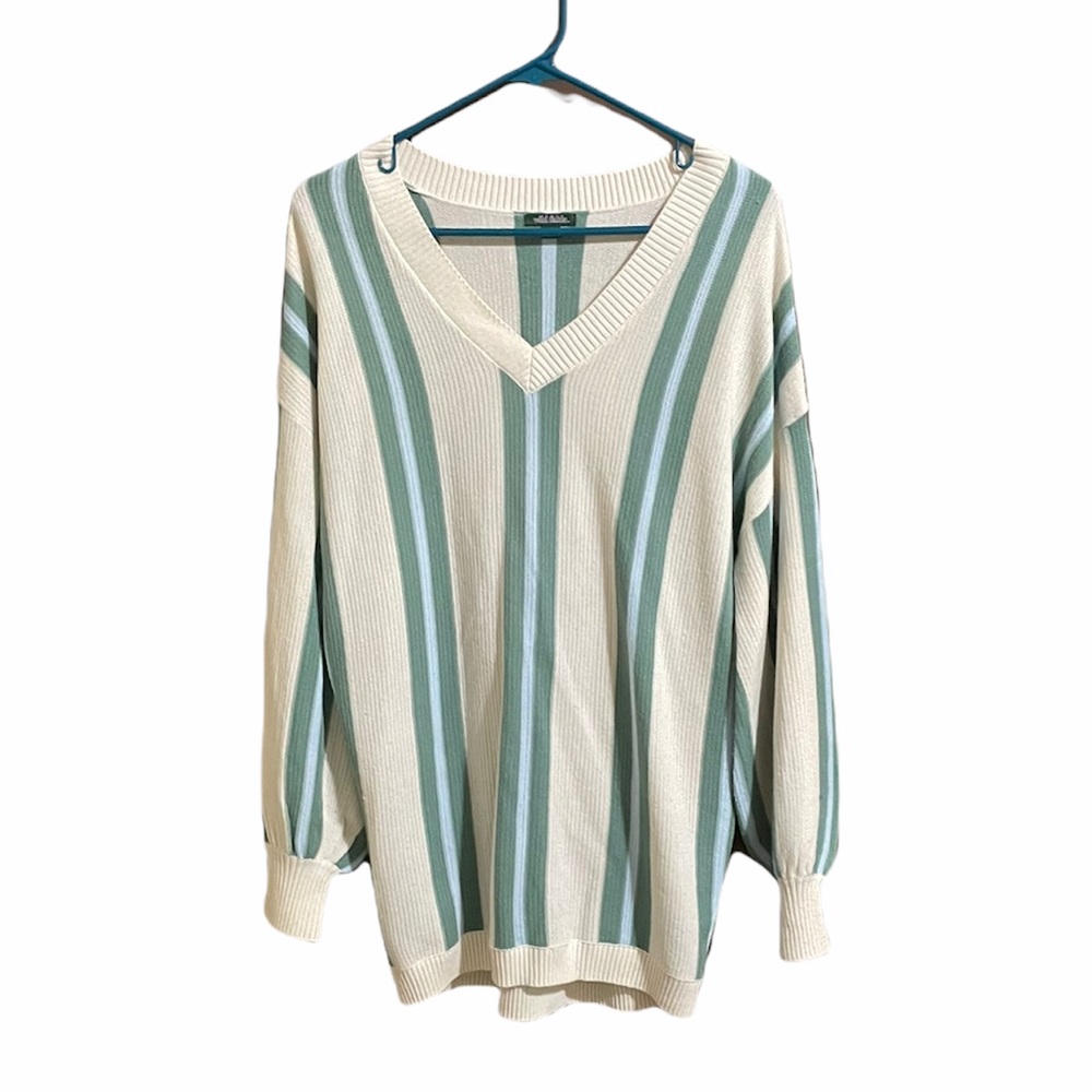 Wild Fable Striped V-Neck Vertical Striped Tunic Pullover Sweater M